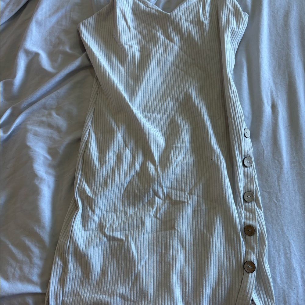 Ribbed Tank Dress with Button Detail